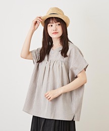CUBE SUGAR（キューブシュガー）の「WEB限定ストライプサッカーVネックブラウス（シャツ/ブラウス）」