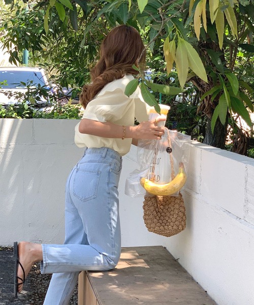 me+em select（ミームセレクト）の「【 ５色展開 】ラッフルフリルビッグカラーシアーパステル半袖シャツブラウス（シャツ/ブラウス・レディース・パープル/ピンク/ブルー/ベージュ/ホワイト・FREE）」の12枚目の写真