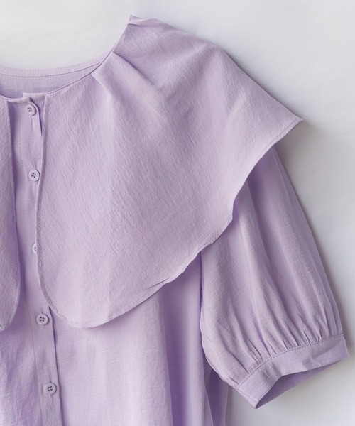 me+em select（ミームセレクト）の「【 ５色展開 】ラッフルフリルビッグカラーシアーパステル半袖シャツブラウス（シャツ/ブラウス・レディース・パープル/ピンク/ブルー/ベージュ/ホワイト・FREE）」の9枚目の写真