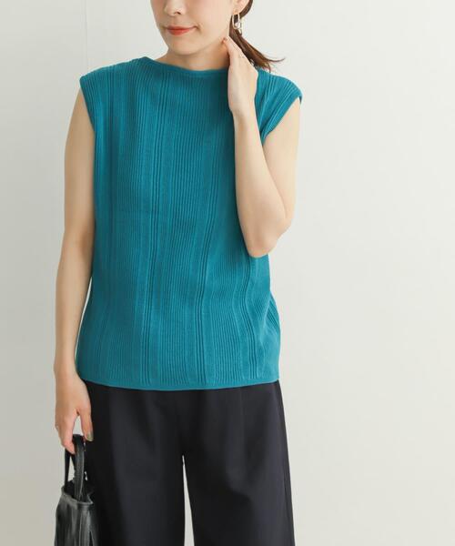 URBAN RESEARCH DOORS（アーバンリサーチドアーズ）の「ランダムリブノースリーブニット（ニット/セーター・レディース・オフホワイト/ピンク/ブルー系その他/ブラック・MEDIUM）」の4枚目の写真