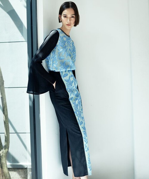 EBONY（エボニー）の「【EBONY/(エボニー)】別注ジャガードペンシルスカート E22SS/S-05（スカート・レディース・ブルー/オレンジ・2/1）」の5枚目の写真