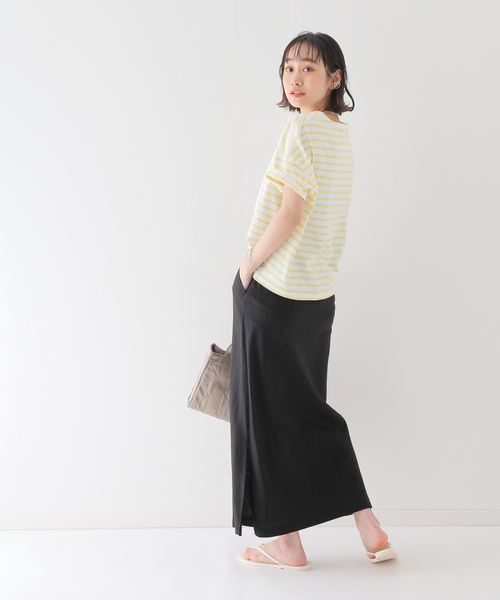 スローブイエナ　フィム　Aライン　ロングスカート　グリーン　綺麗め　リネン混 スローブイエナ SLOBE IENA リネン混 ロング ギャザー スカート