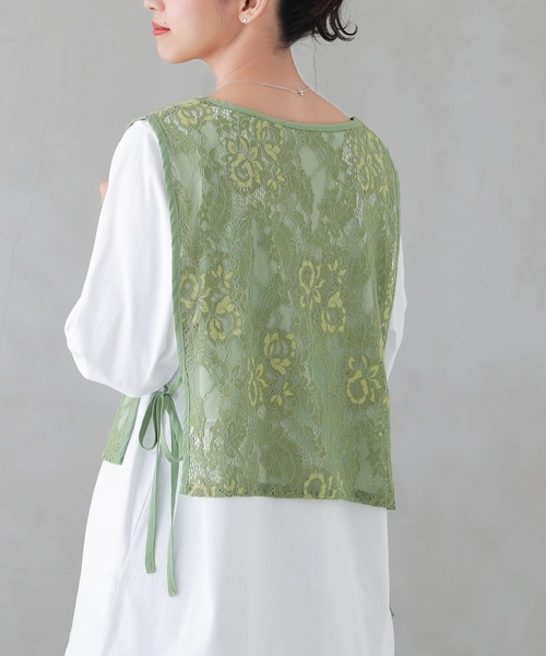osharewalker（オシャレウォーカー）の「『カットソー＆レースベストセット』（Tシャツ/カットソー・レディース・ブラック/グリーン・2/1）」の5枚目の写真