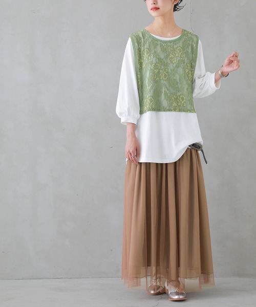 osharewalker（オシャレウォーカー）の「『カットソー＆レースベストセット』（Tシャツ/カットソー・レディース・ブラック/グリーン・2/1）」の6枚目の写真