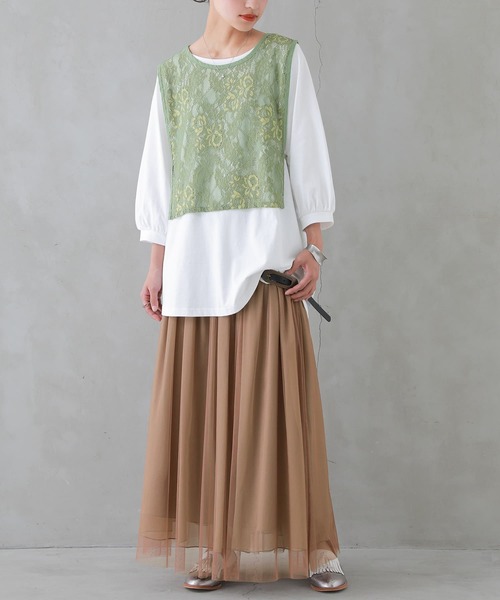 osharewalker（オシャレウォーカー）の「『カットソー＆レースベストセット』（Tシャツ/カットソー・レディース・ブラック/グリーン・2/1）」の7枚目の写真