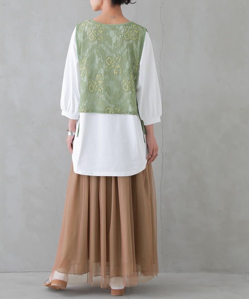 osharewalker（オシャレウォーカー）の「『カットソー＆レースベストセット』（Tシャツ/カットソー・レディース・ブラック/グリーン・2/1）」の9枚目の写真
