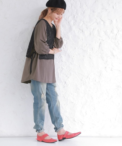 osharewalker（オシャレウォーカー）の「『カットソー＆レースベストセット』（Tシャツ/カットソー・レディース・ブラック/グリーン・2/1）」の14枚目の写真