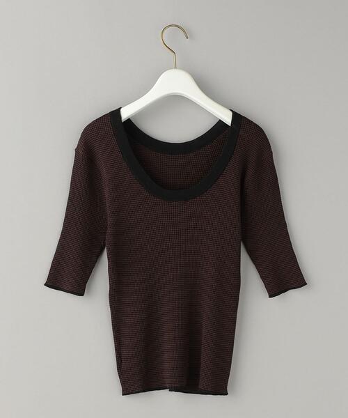 【新品未使用】ユナイテッドアローズ　リブデザイン 5分袖ニット BEAUTY&YOUTH UNITED ARROWS（ビューティーアンドユース