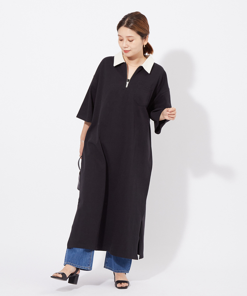 ALORE（アローレ）の「《別注》【ALORE/アローレ】ラガーシャツワンピース（Tシャツ/カットソー・レディース・ブラック/ネイビー/グリーン・FREE）」の4枚目の写真