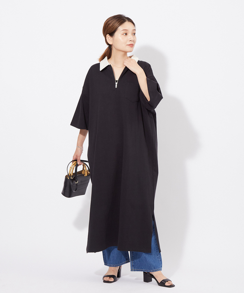 ALORE（アローレ）の「《別注》【ALORE/アローレ】ラガーシャツワンピース（Tシャツ/カットソー・レディース・ブラック/ネイビー/グリーン・FREE）」の6枚目の写真