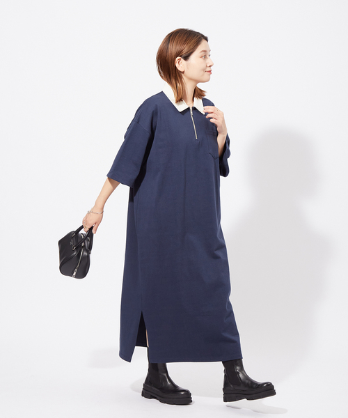 ALORE（アローレ）の「《別注》【ALORE/アローレ】ラガーシャツワンピース（Tシャツ/カットソー・レディース・ブラック/ネイビー/グリーン・FREE）」の11枚目の写真