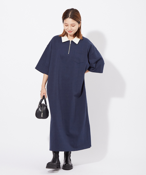 ALORE（アローレ）の「《別注》【ALORE/アローレ】ラガーシャツワンピース（Tシャツ/カットソー・レディース・ブラック/ネイビー/グリーン・FREE）」の12枚目の写真