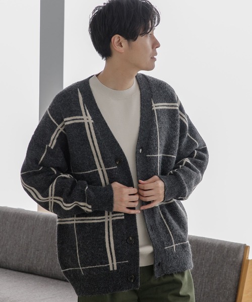 LAKOLE（ラコレ）の「ダブルジャカードチェック柄ニットカーディガン