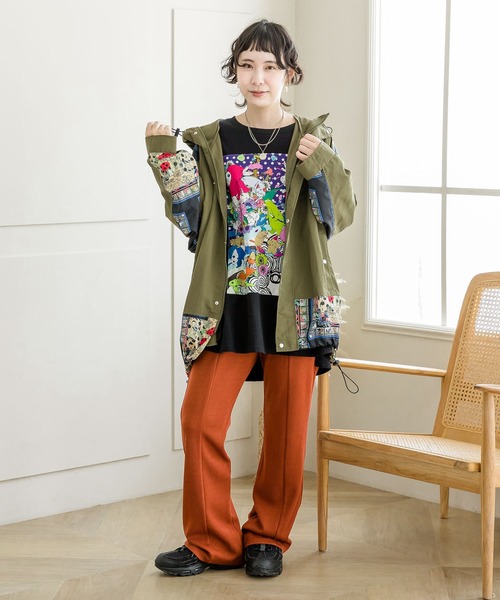 123606：キノコスカーフ柄切替ブルゾン