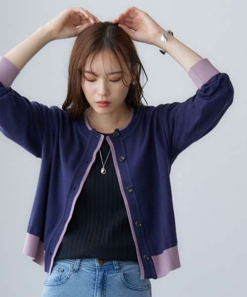 miclat（ミクラ）の「大きいサイズ 配色ショート丈カーディガン miclat（カーディガン/ボレロ・レディース・グレー系/ネイビー系・LL/3L/4L/L）」の2枚目の写真