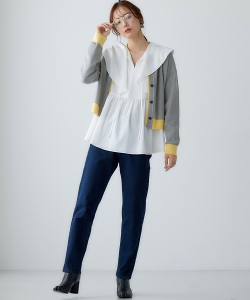 miclat（ミクラ）の「大きいサイズ 配色ショート丈カーディガン miclat（カーディガン/ボレロ・レディース・グレー系/ネイビー系・LL/3L/4L/L）」の8枚目の写真