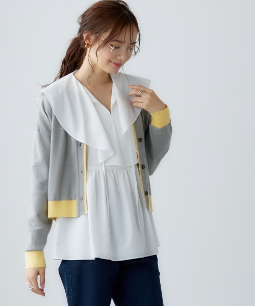 miclat（ミクラ）の「大きいサイズ 配色ショート丈カーディガン miclat（カーディガン/ボレロ・レディース・グレー系/ネイビー系・LL/3L/4L/L）」の13枚目の写真