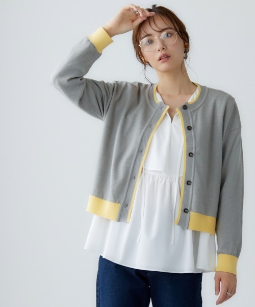 miclat（ミクラ）の「大きいサイズ 配色ショート丈カーディガン miclat（カーディガン/ボレロ・レディース・グレー系/ネイビー系・LL/3L/4L/L）」の16枚目の写真