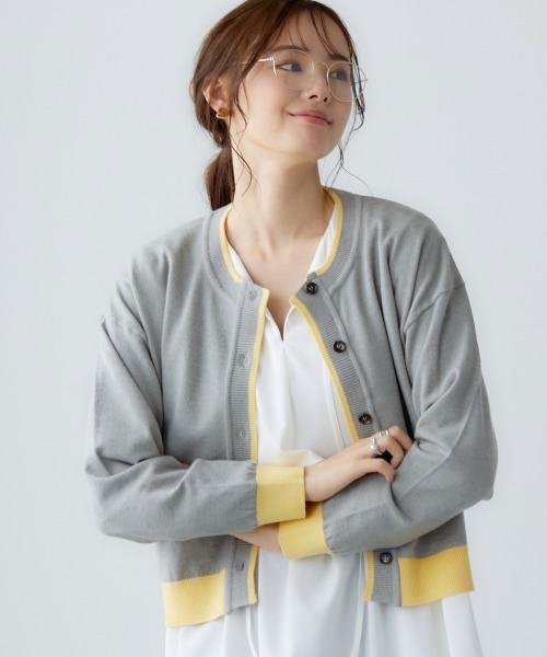 miclat（ミクラ）の「大きいサイズ 配色ショート丈カーディガン miclat（カーディガン/ボレロ・レディース・グレー系/ネイビー系・LL/3L/4L/L）」の3枚目の写真