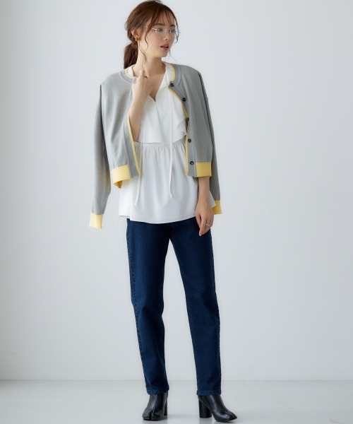 miclat（ミクラ）の「大きいサイズ 配色ショート丈カーディガン miclat（カーディガン/ボレロ・レディース・グレー系/ネイビー系・LL/3L/4L/L）」の15枚目の写真