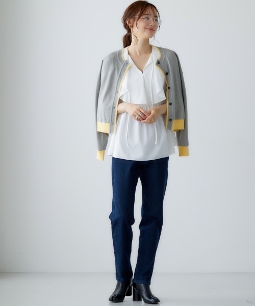 miclat（ミクラ）の「大きいサイズ 配色ショート丈カーディガン miclat（カーディガン/ボレロ・レディース・グレー系/ネイビー系・LL/3L/4L/L）」の19枚目の写真