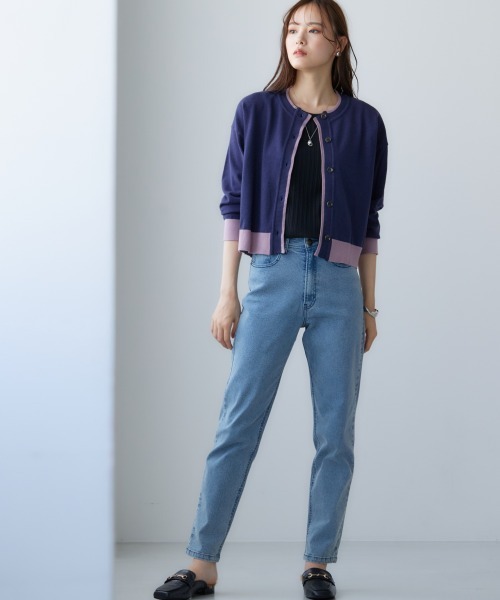 miclat（ミクラ）の「大きいサイズ 配色ショート丈カーディガン miclat（カーディガン/ボレロ・レディース・グレー系/ネイビー系・LL/3L/4L/L）」の6枚目の写真