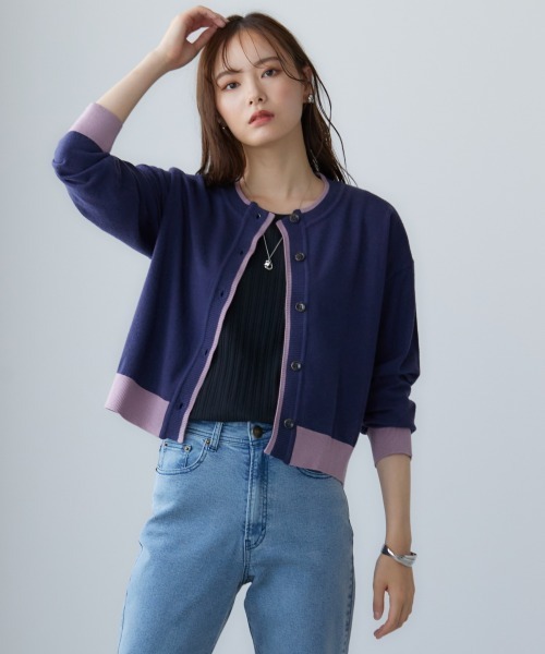 miclat（ミクラ）の「大きいサイズ 配色ショート丈カーディガン miclat（カーディガン/ボレロ・レディース・グレー系/ネイビー系・LL/3L/4L/L）」の10枚目の写真