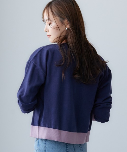 miclat（ミクラ）の「大きいサイズ 配色ショート丈カーディガン miclat（カーディガン/ボレロ・レディース・グレー系/ネイビー系・LL/3L/4L/L）」の5枚目の写真