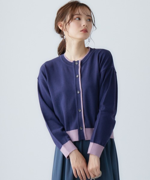 miclat（ミクラ）の「大きいサイズ 配色ショート丈カーディガン miclat（カーディガン/ボレロ・レディース・グレー系/ネイビー系・LL/3L/4L/L）」の12枚目の写真