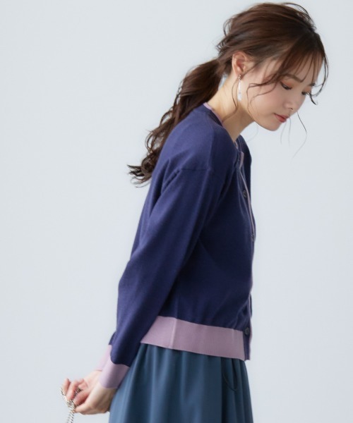 miclat（ミクラ）の「大きいサイズ 配色ショート丈カーディガン miclat（カーディガン/ボレロ・レディース・グレー系/ネイビー系・LL/3L/4L/L）」の20枚目の写真