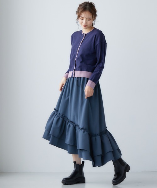 miclat（ミクラ）の「大きいサイズ 配色ショート丈カーディガン miclat（カーディガン/ボレロ・レディース・グレー系/ネイビー系・LL/3L/4L/L）」の7枚目の写真