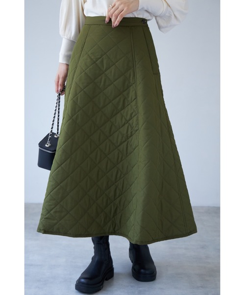 &. NOSTALGIA（アンドドットノスタルジア）の「サイドボタンキルティングフレアスカート（スカート・レディース・ベージュ/アイボリー/ピンク/ネイビー/ブラック/グリーン/カーキ・M）」の5枚目の写真