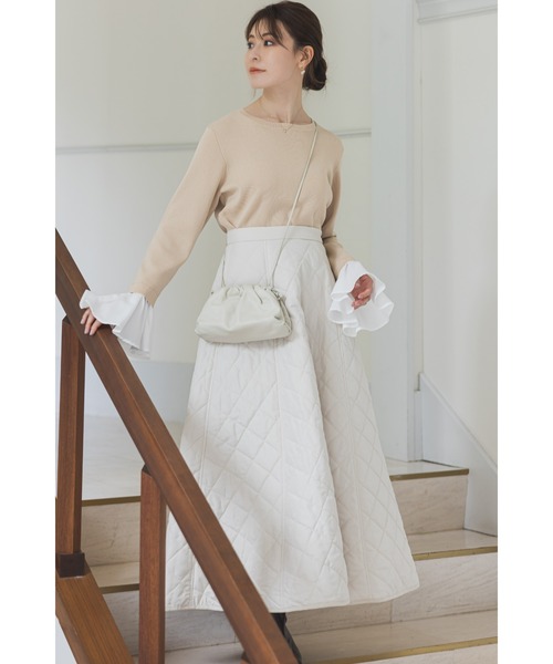 &. NOSTALGIA（アンドドットノスタルジア）の「サイドボタンキルティングフレアスカート（スカート・レディース・ベージュ/アイボリー/ピンク/ネイビー/ブラック/グリーン/カーキ・M）」の13枚目の写真