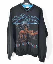 【ヴィンテージ古着】90s AU 馬×雷  両面 アニマルプリント ヘンリーネックスウェット USA製