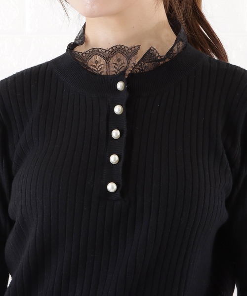 Lace Ladies(レースレディース)の「レースハイネックリブニット(ニット/セーター・レディース・ホワイト/ブラック・FREE)」の9枚目の写真