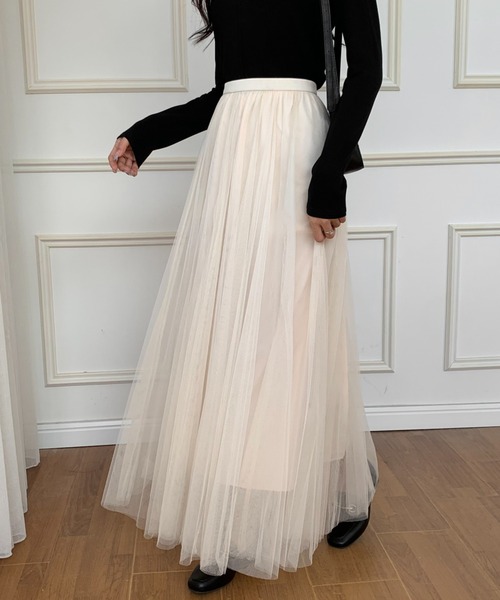 ECLIN（エクラン）の「チュールエアリーボリュームロングスカート（スカート・レディース・ブラック/ベージュ/パープル/ピンク/ブルー・M/L）」の3枚目の写真