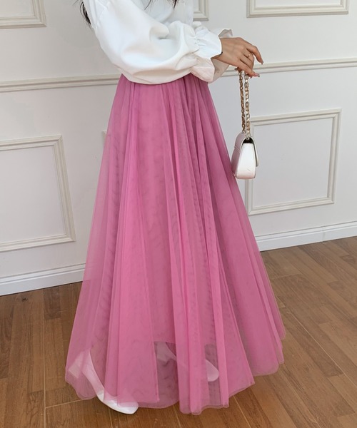 ECLIN（エクラン）の「チュールエアリーボリュームロングスカート（スカート・レディース・ブラック/ベージュ/パープル/ピンク/ブルー・M/L）」の4枚目の写真