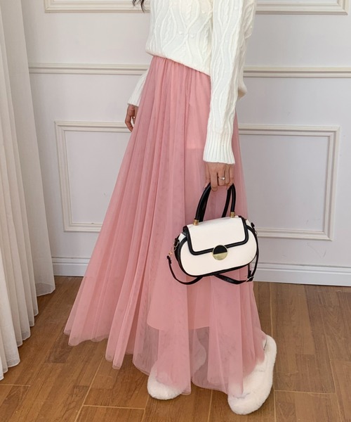 ECLIN（エクラン）の「チュールエアリーボリュームロングスカート（スカート・レディース・ブラック/ベージュ/パープル/ピンク/ブルー・M/L）」の5枚目の写真