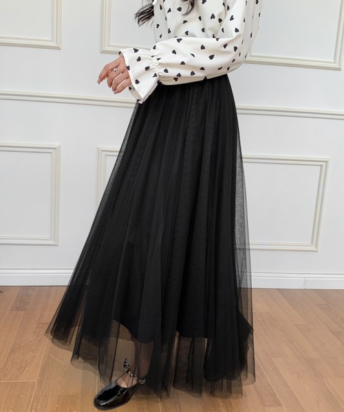 ECLIN（エクラン）の「チュールエアリーボリュームロングスカート（スカート・レディース・ブラック/ベージュ/パープル/ピンク/ブルー・M/L）」の19枚目の写真