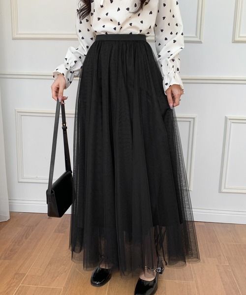 ECLIN（エクラン）の「チュールエアリーボリュームロングスカート（スカート・レディース・ブラック/ベージュ/パープル/ピンク/ブルー・M/L）」の7枚目の写真