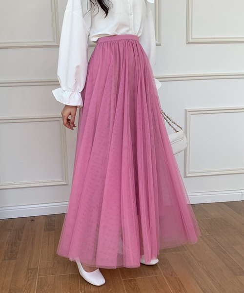 ECLIN（エクラン）の「チュールエアリーボリュームロングスカート（スカート・レディース・ブラック/ベージュ/パープル/ピンク/ブルー・M/L）」の9枚目の写真