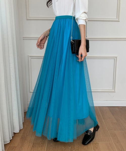 ECLIN（エクラン）の「チュールエアリーボリュームロングスカート（スカート・レディース・ブラック/ベージュ/パープル/ピンク/ブルー・M/L）」の13枚目の写真