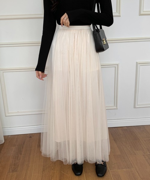 ECLIN（エクラン）の「チュールエアリーボリュームロングスカート（スカート・レディース・ブラック/ベージュ/パープル/ピンク/ブルー・M/L）」の10枚目の写真