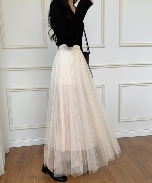 ECLIN（エクラン）の「チュールエアリーボリュームロングスカート（スカート・レディース・ブラック/ベージュ/パープル/ピンク/ブルー・M/L）」の6枚目の写真