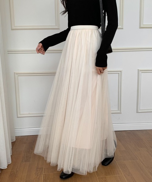 ECLIN（エクラン）の「チュールエアリーボリュームロングスカート（スカート・レディース・ブラック/ベージュ/パープル/ピンク/ブルー・M/L）」の14枚目の写真