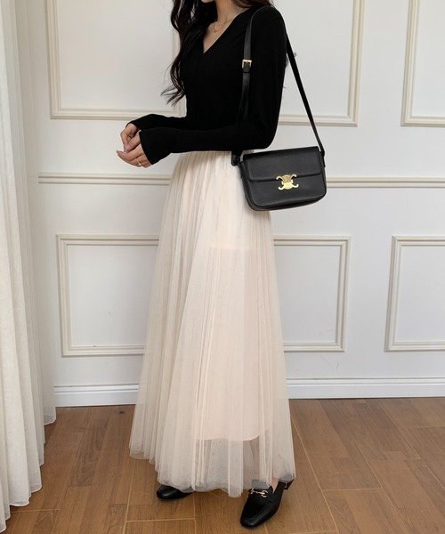 ECLIN（エクラン）の「チュールエアリーボリュームロングスカート（スカート・レディース・ブラック/ベージュ/パープル/ピンク/ブルー・M/L）」の22枚目の写真