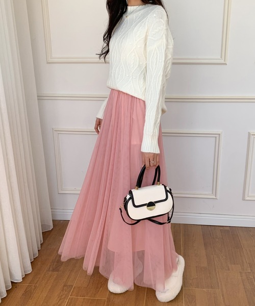 ECLIN（エクラン）の「チュールエアリーボリュームロングスカート（スカート・レディース・ブラック/ベージュ/パープル/ピンク/ブルー・M/L）」の12枚目の写真