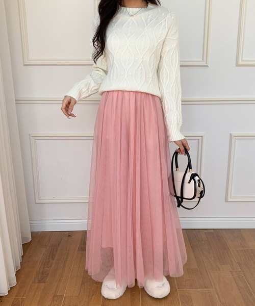 ECLIN（エクラン）の「チュールエアリーボリュームロングスカート（スカート・レディース・ブラック/ベージュ/パープル/ピンク/ブルー・M/L）」の20枚目の写真