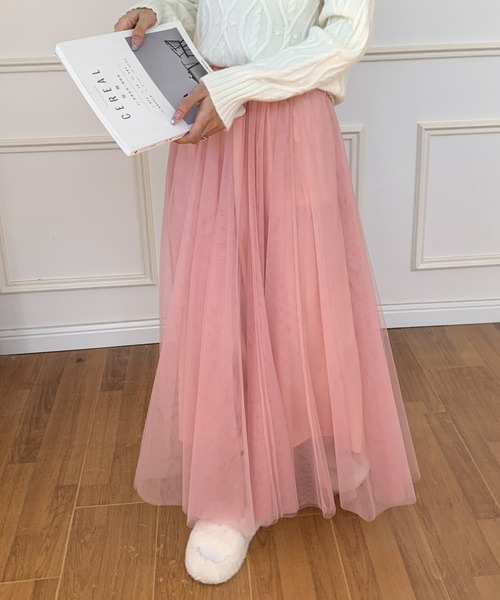 ECLIN（エクラン）の「チュールエアリーボリュームロングスカート（スカート・レディース・ブラック/ベージュ/パープル/ピンク/ブルー・M/L）」の8枚目の写真