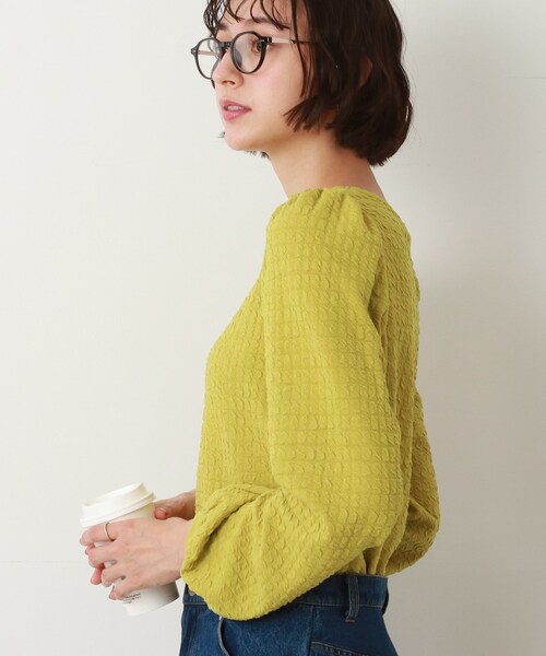 Cutie Blonde(キューティーブロンド)の「◆【ポコポコのデザインが可愛い】ジャカードトップス(Tシャツ/カットソー・レディース・ブラック/アイボリー/黄緑系・02/03)」の21枚目の写真